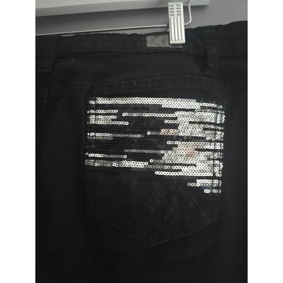 Earl Jean Black Denim Straight Leg Sequin Pockets Casual Jeans Womans Size 16 - Picture 4 of 5